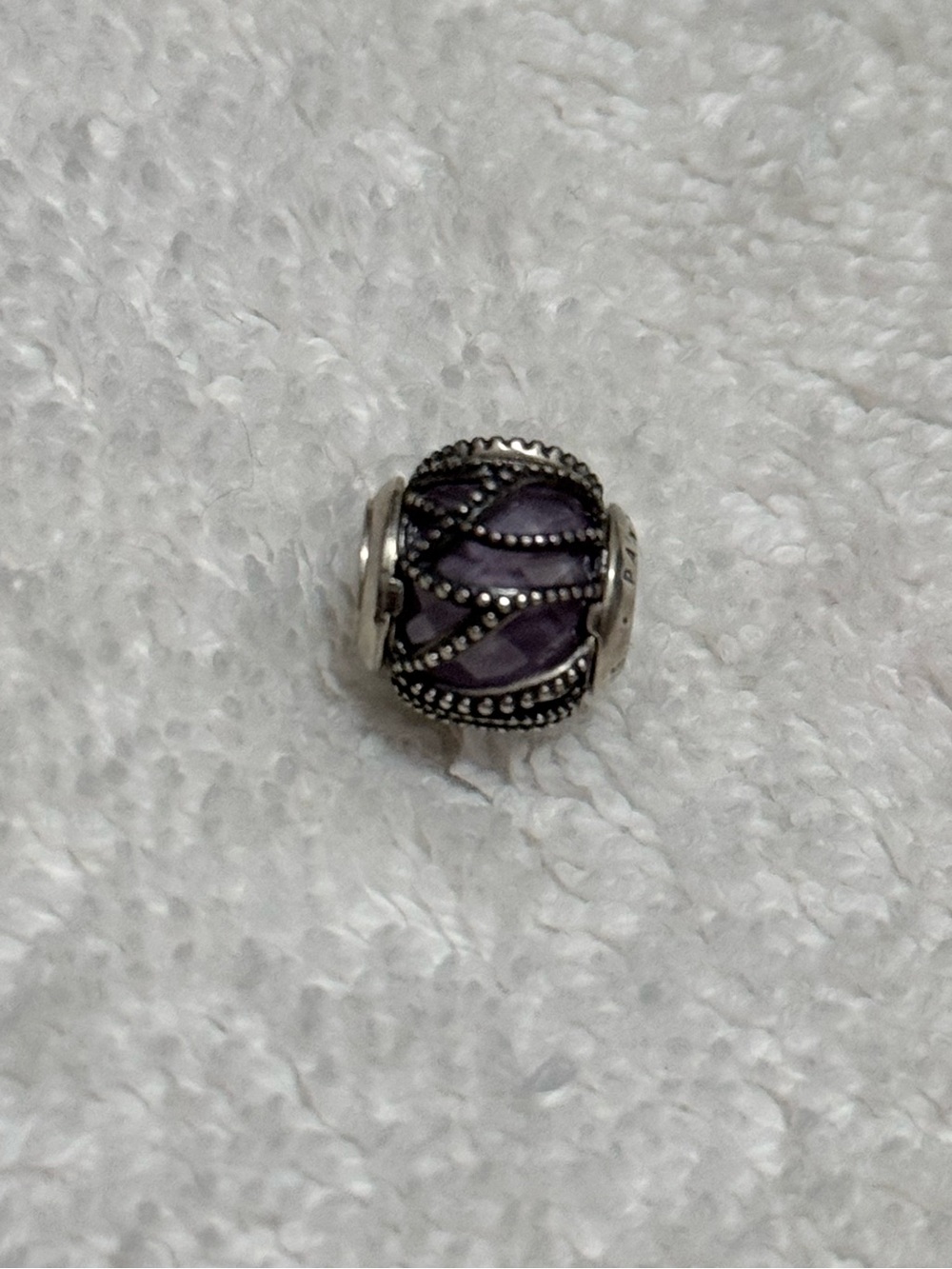 Pandora Sterling Silver Bead Charm with Purple Enamel